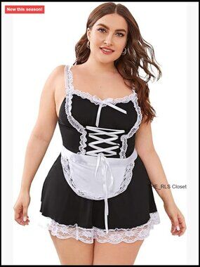 Plus Size Sexy Lace V Neck Harness Sheer Mesh Lingerie Dress